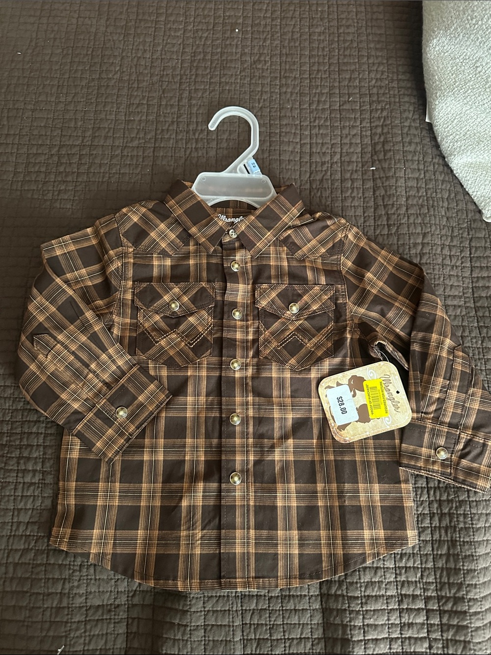Wrangler 18 month Brown Plaid Western Shirt pearl snap front